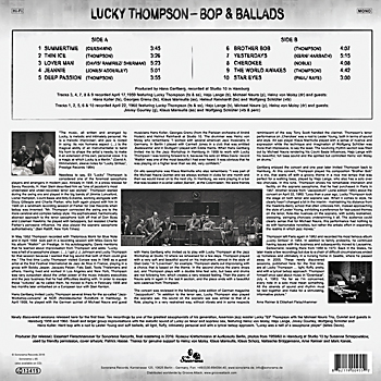 LUCKY THOMPSON Bop and Ballads Back Back Cover